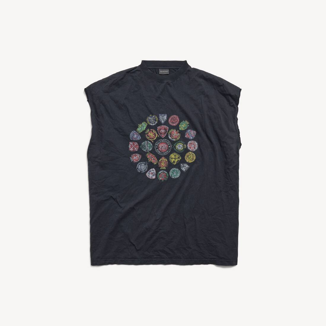 Camiseta sin mangas con estampado de crestas espirales para hombre en negro desgastado