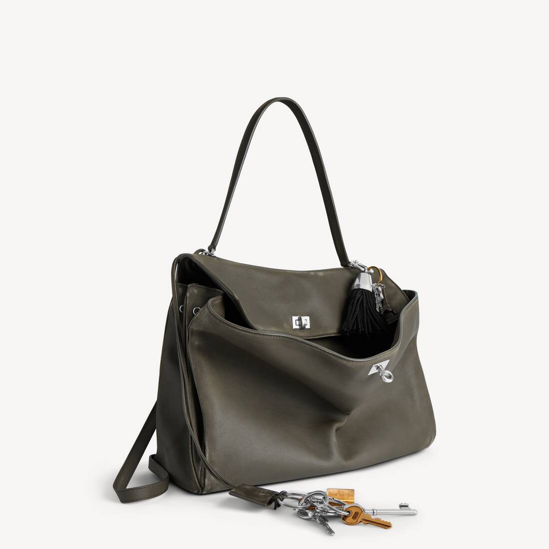 Bolso de Rodeo para Mujer Grande con Adornos en Kaki