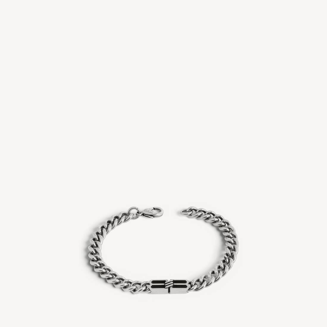 Pulsera delgada Gourmette con icono BB para hombre en plata antigua