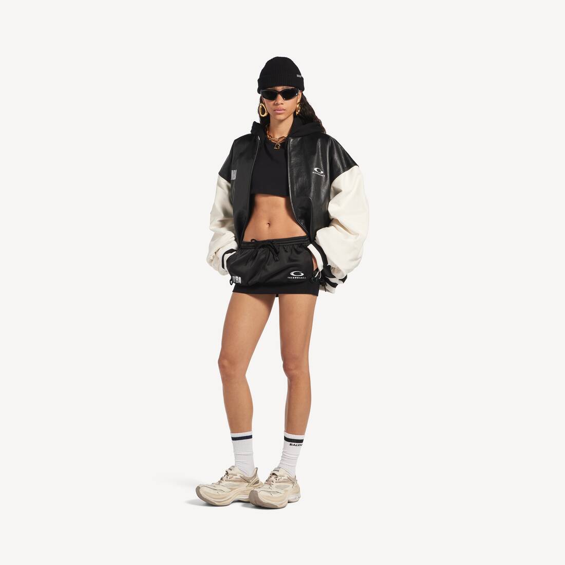 Falda mini con volantes de Balenciaga para mujer | Colaboración con la NBA en jersey de chándal negro