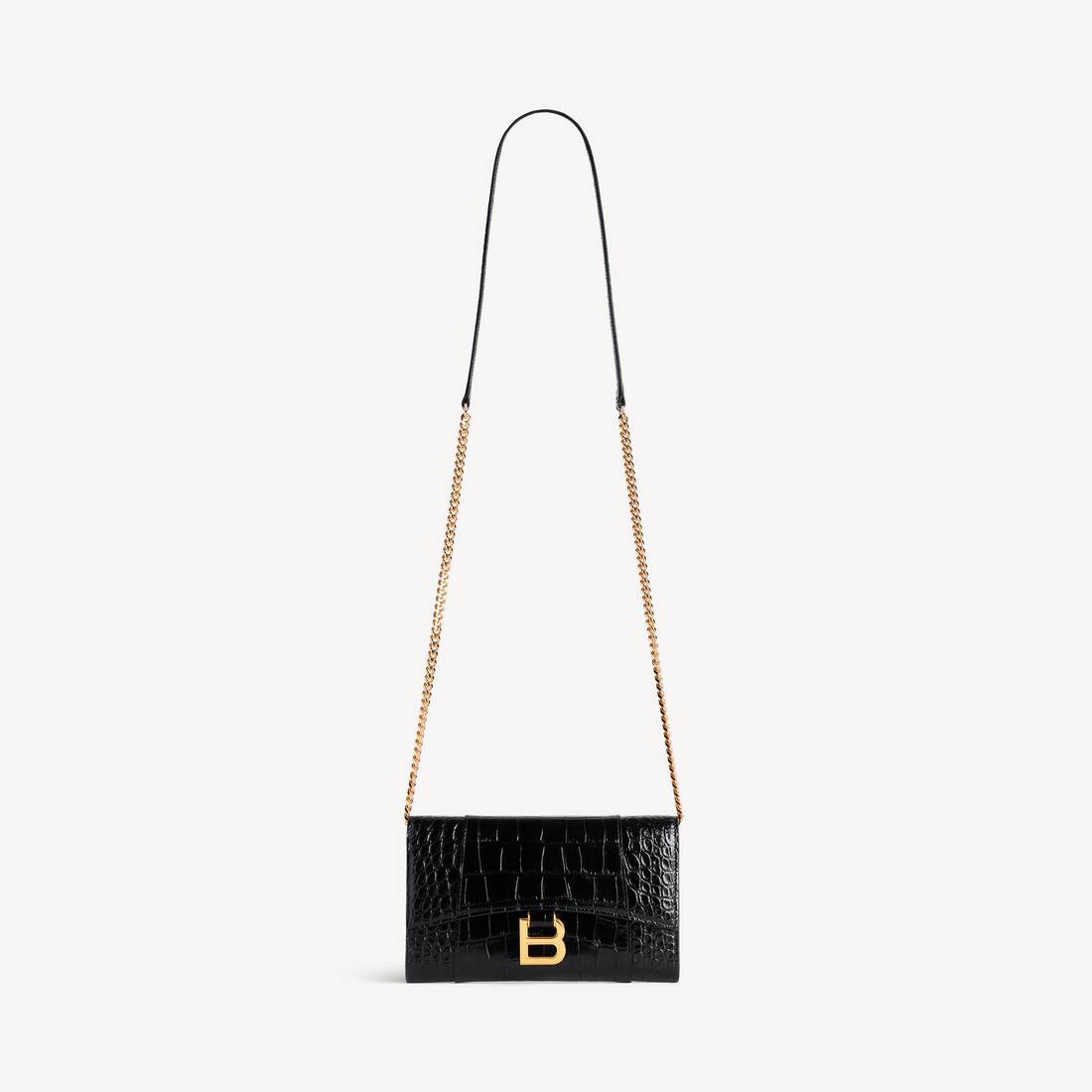 Billetera en forma de reloj de arena para mujer con cadena en negro