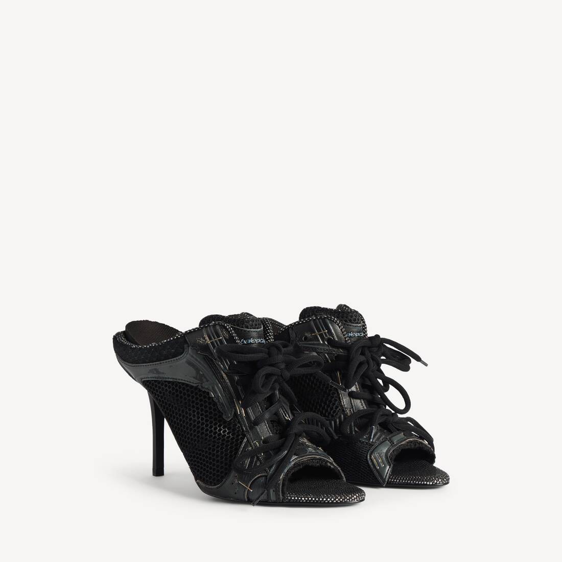 Sandal de tacón tipo grapadora para mujer en negro
