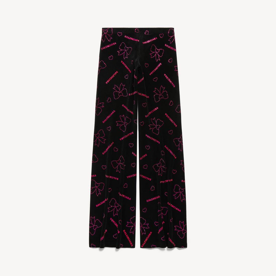 Pantalones elásticos con lazos dibujados a mano para mujer en negro