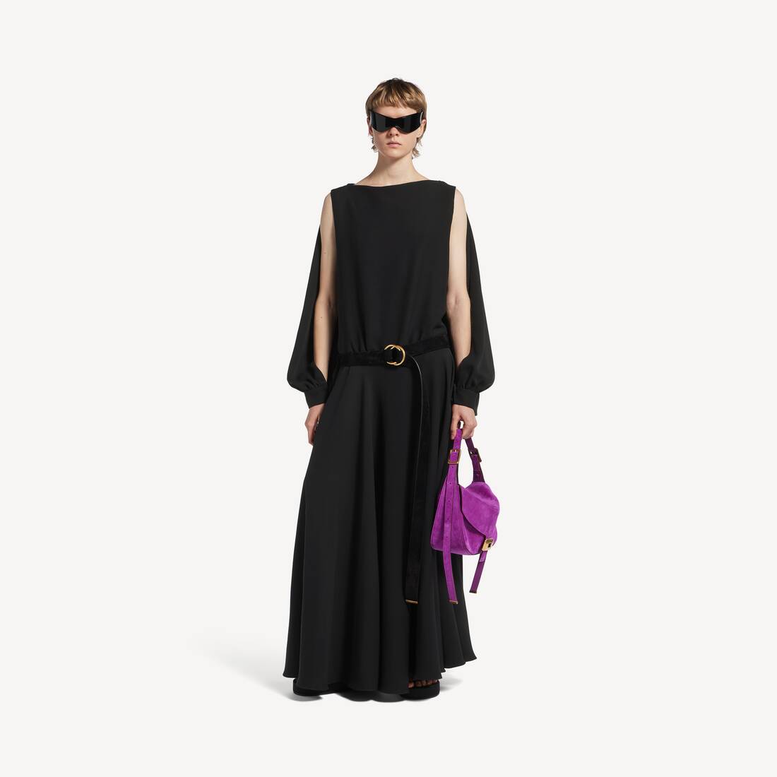 Vestido de manga larga tipo globo para mujer en negro