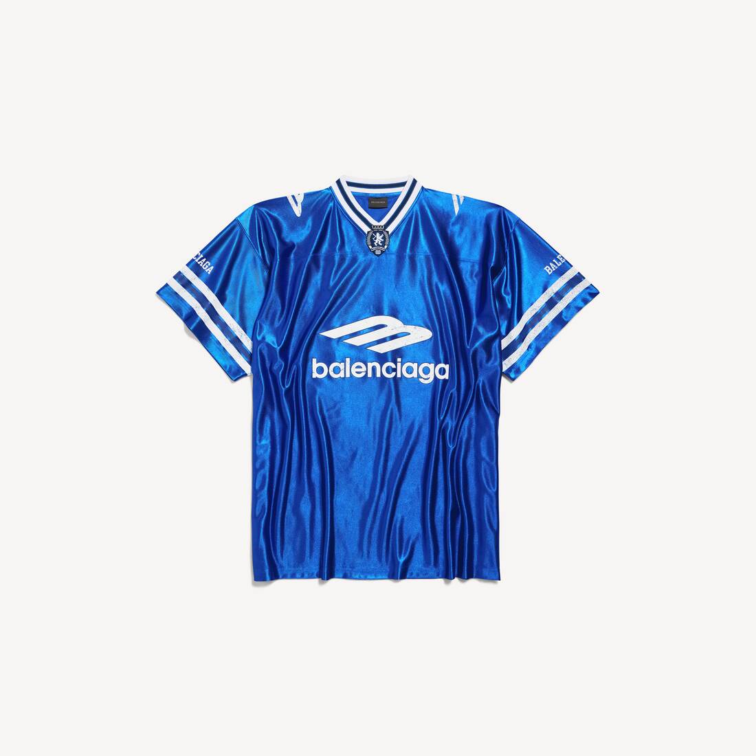 Camiseta de fútbol para hombre con cuello en V, oversize, azul real/blanco