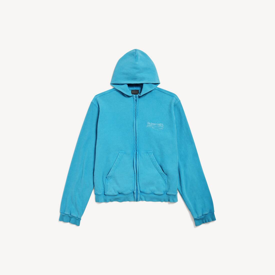 Sudadera con capucha ajustable para mujer de color azul celeste con acabado lavado y estilo regular