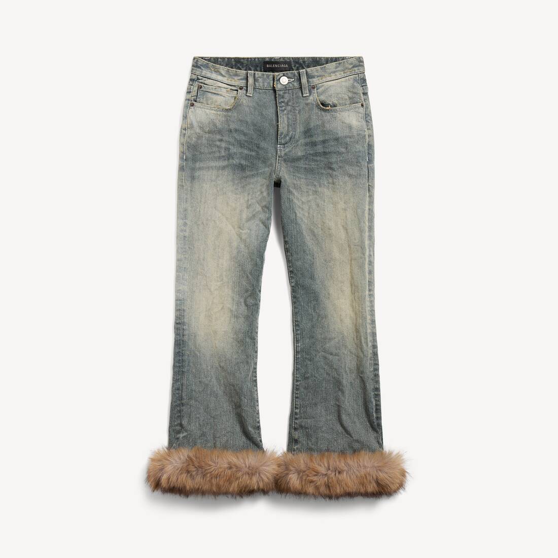 Pantalones Capri Abullonados con Pelo en Azul Claro para Mujer