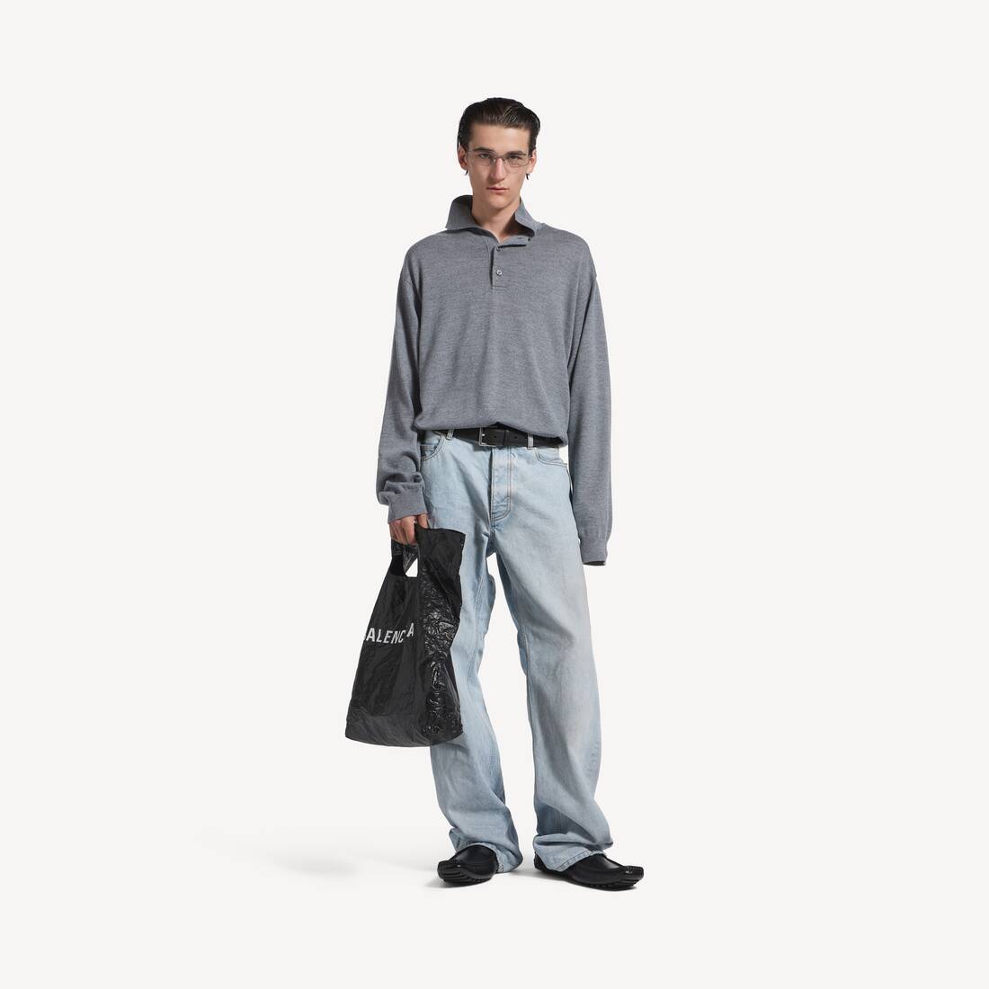 Suéter de cuello polo para hombre en gris arremolinado