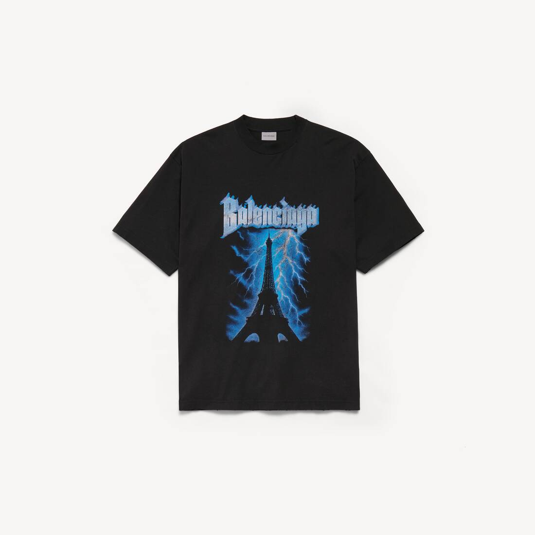 Camiseta Oversized para Hombre en Negro con Estampado de Tormenta de París