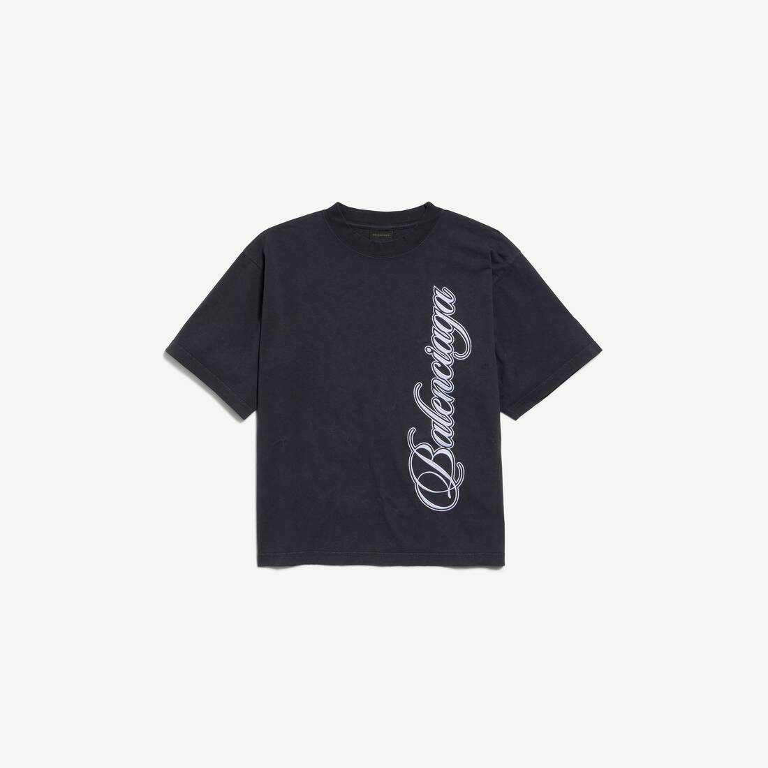 Camiseta de Letra Cursiva para Mujer, Ajuste Medio en Negro y Blanco Desgastado