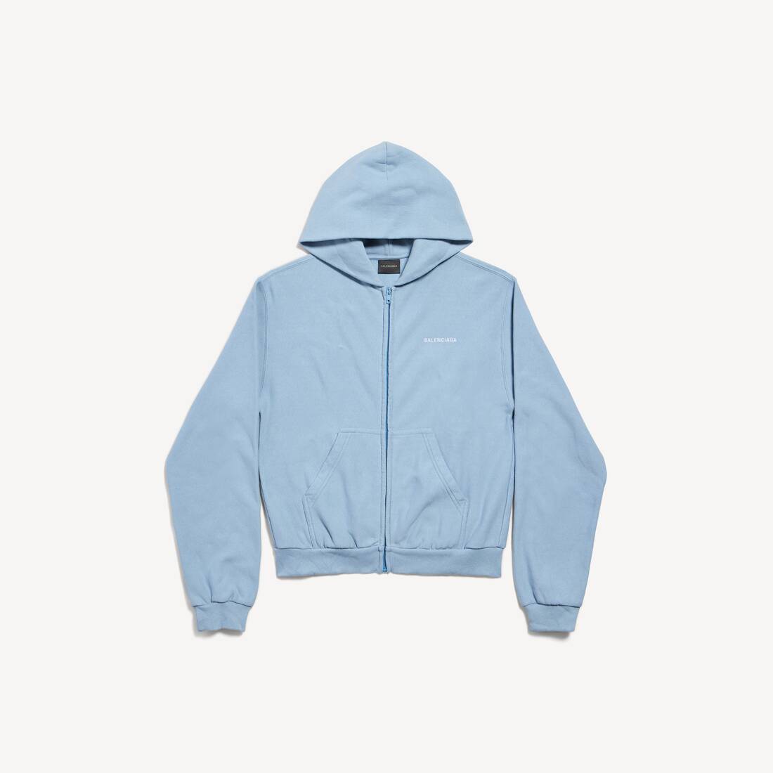 Sudadera con capucha regular de Balenciaga para mujer con cremallera trasera en azul claro/blanco