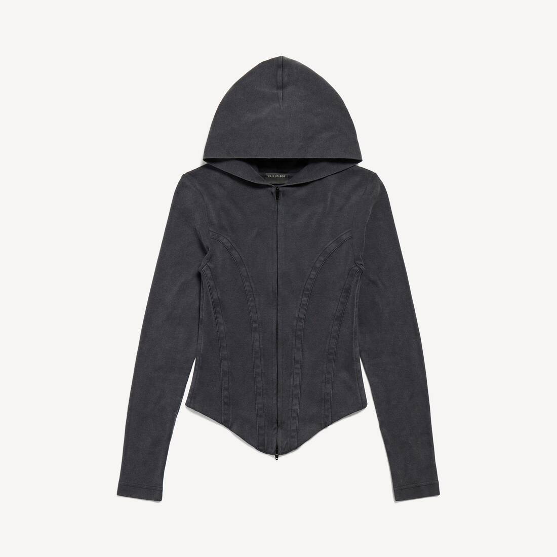 Sudadera con capucha ajustada con cremallera para mujer en negro desgastado
