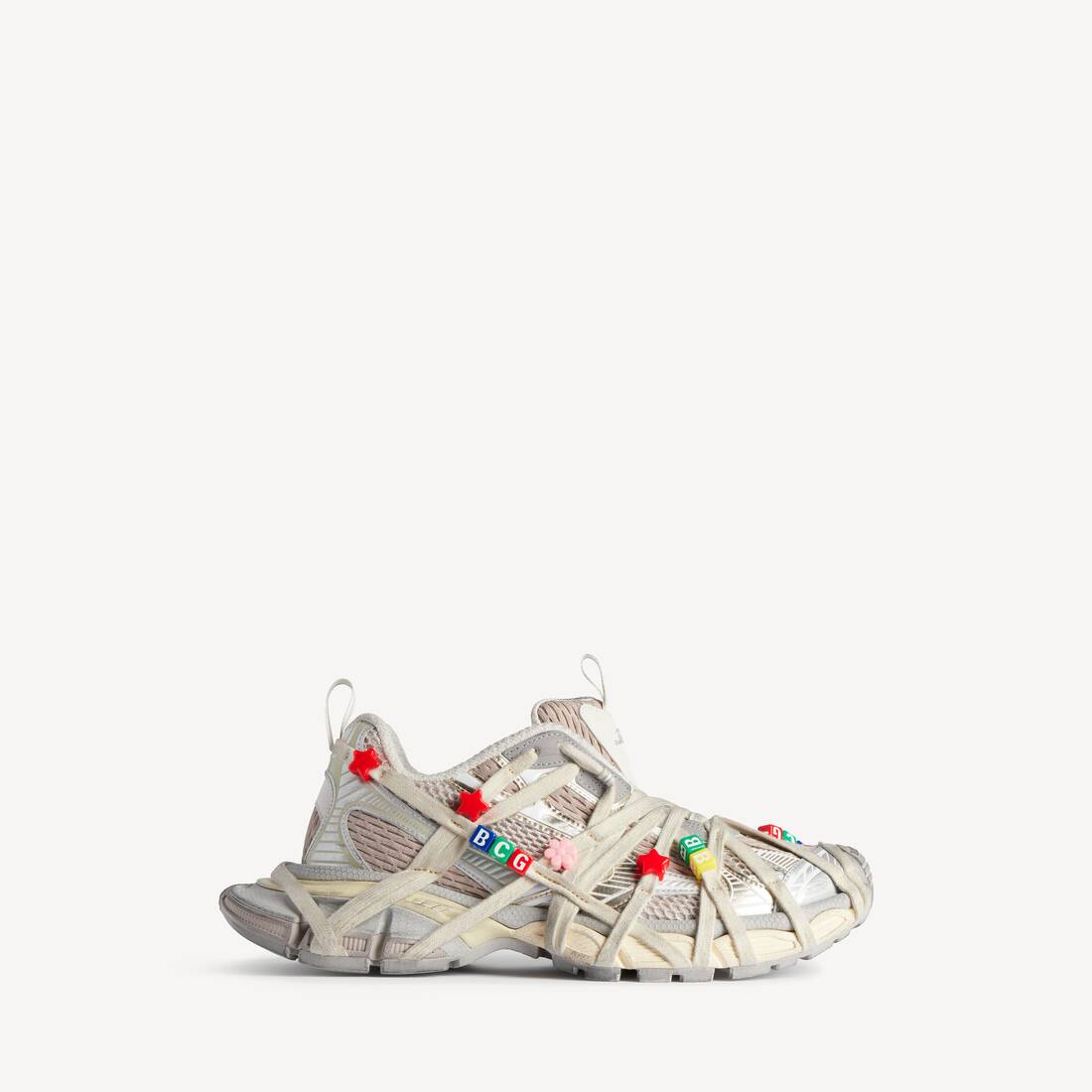 Zapatilla de encaje extrema para mujer 3XL en blanco perla/multicolor