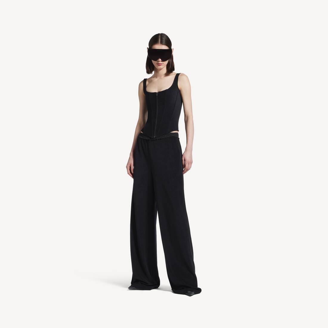 Top de corsé elástico para mujer en negro