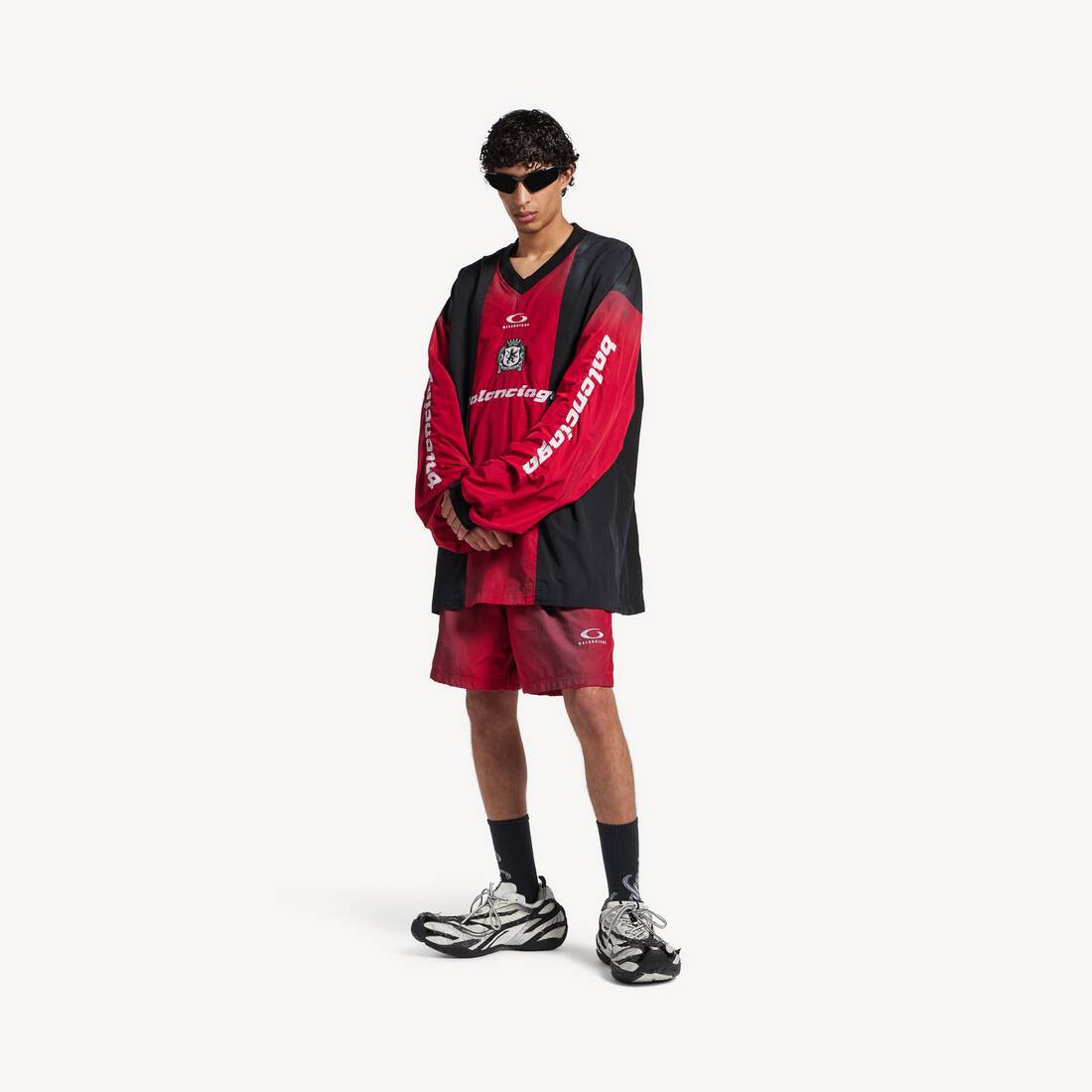 Camiseta de manga larga para hombre en rojo carmín/negro