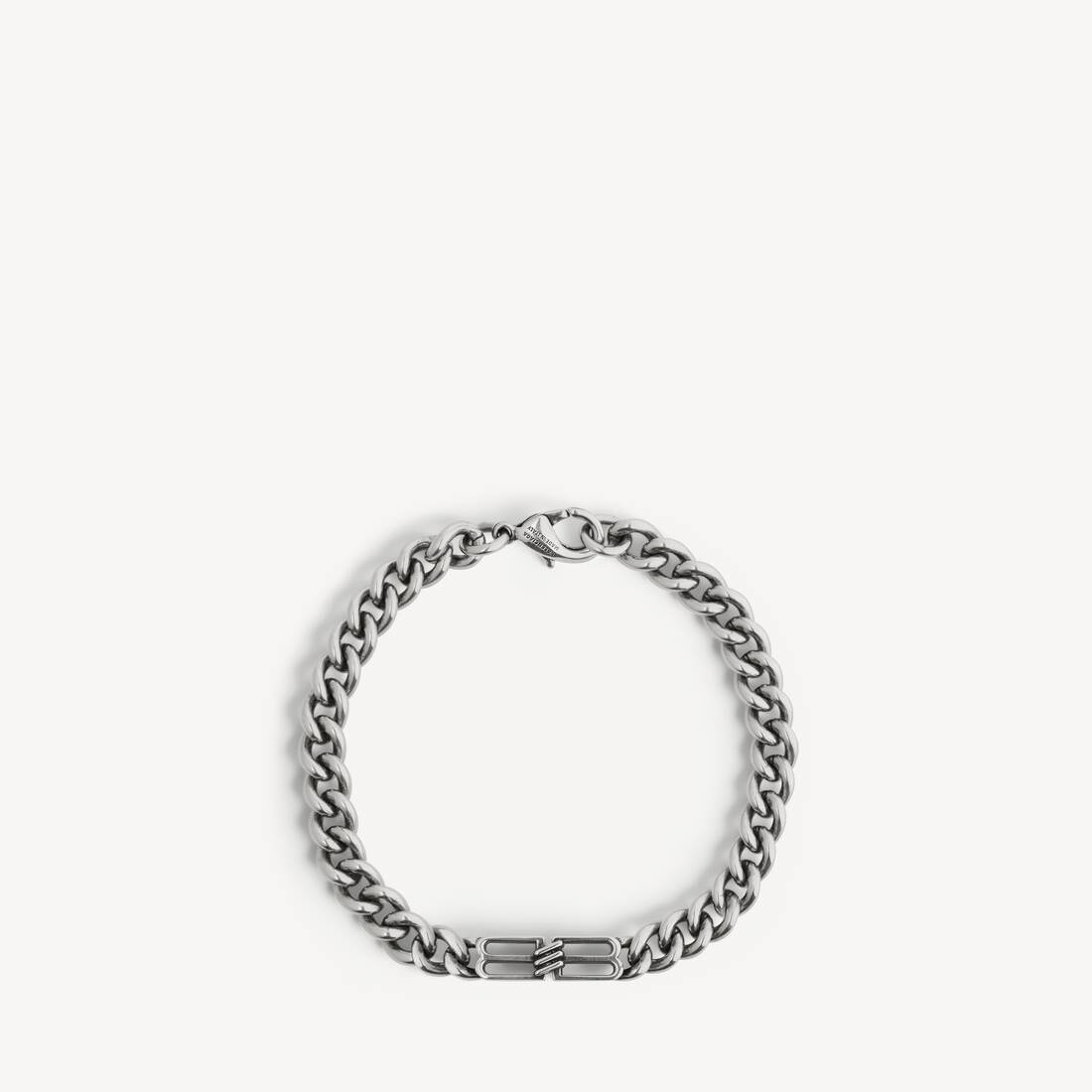 Pulsera delgada Gourmette con icono BB para hombre en plata antigua