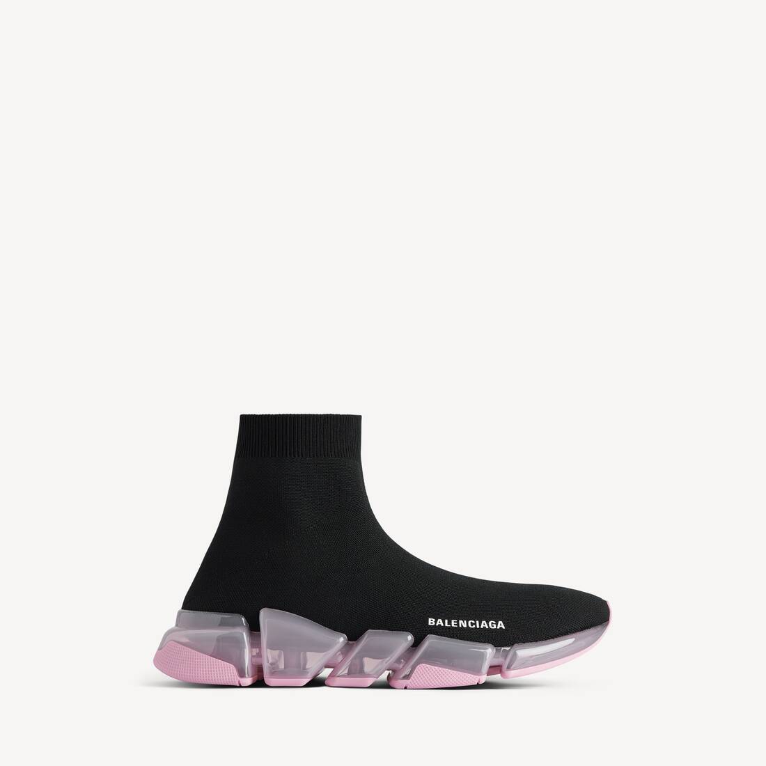 Zapatilla deportiva de punto reciclado con suela completa transparente para mujer Speed 2.0 en negro/rosa