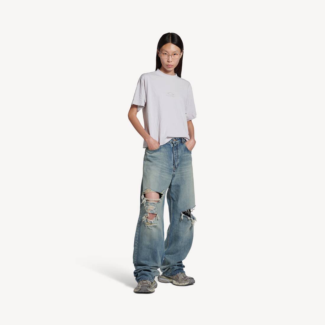 Camiseta deportiva con icono Loop para mujer, talla mediana, color blanco sucio