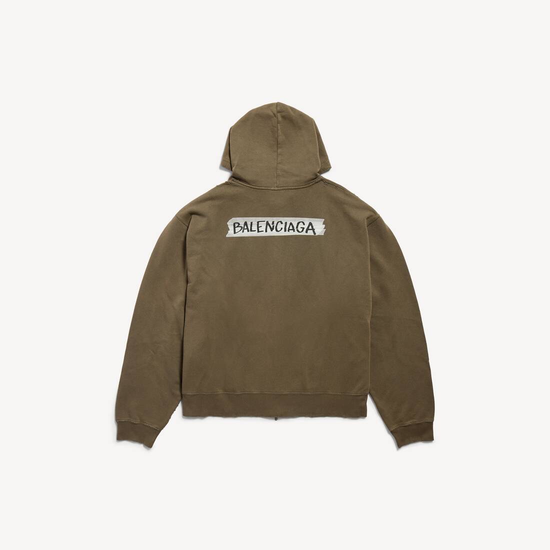 Sudadera con capucha tipo cinta de enmascarar para hombre de talla grande en kaki