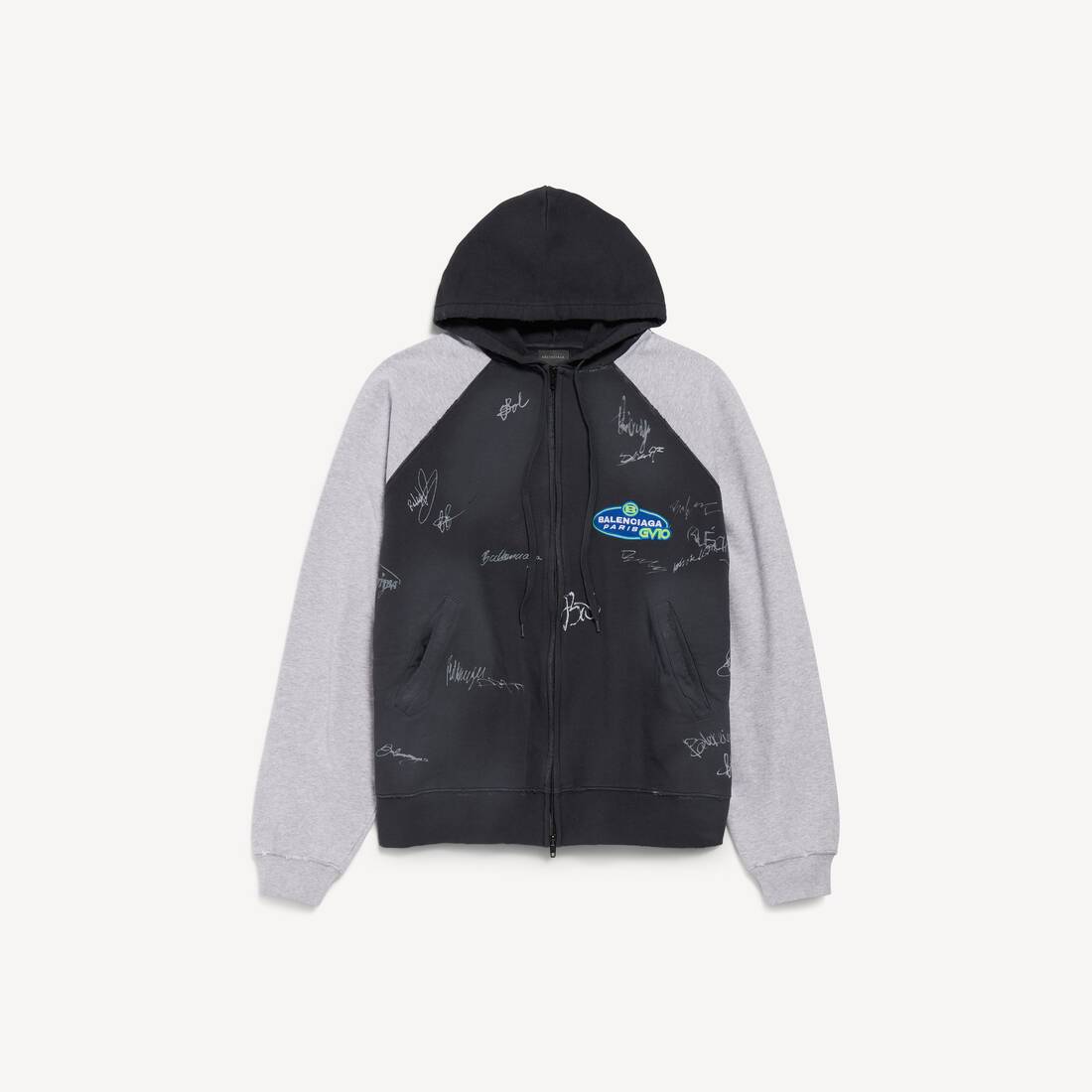 Sudadera con capucha oversize de manga raglán para hombre en negro desgastado