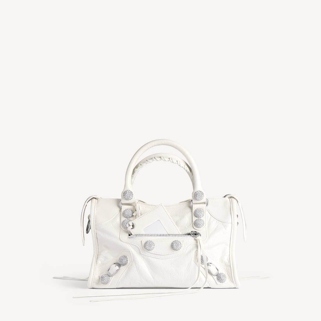 Bolso Le City Mujer Pequeño con Clavos Gigantes y Cristales en Blanco Óptico