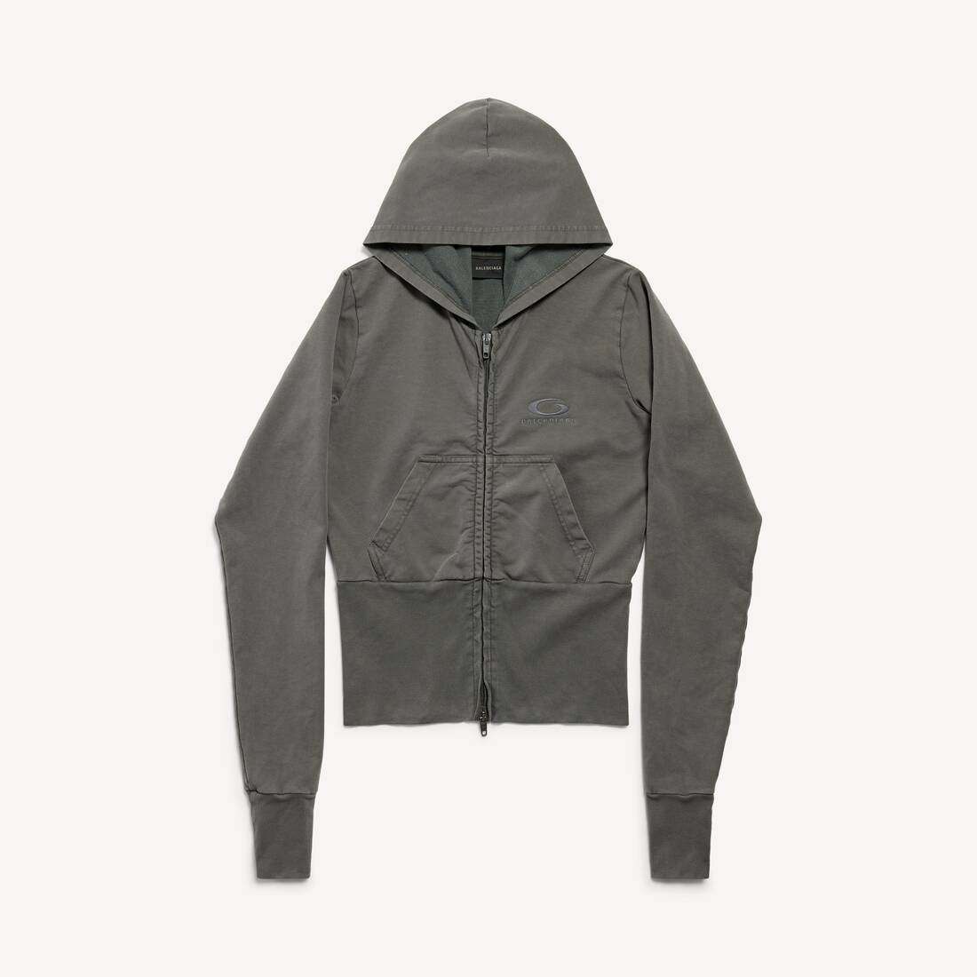 Hoodie de cuello alto con icono Loop Sports de alta costura y cremallera en gris para mujer