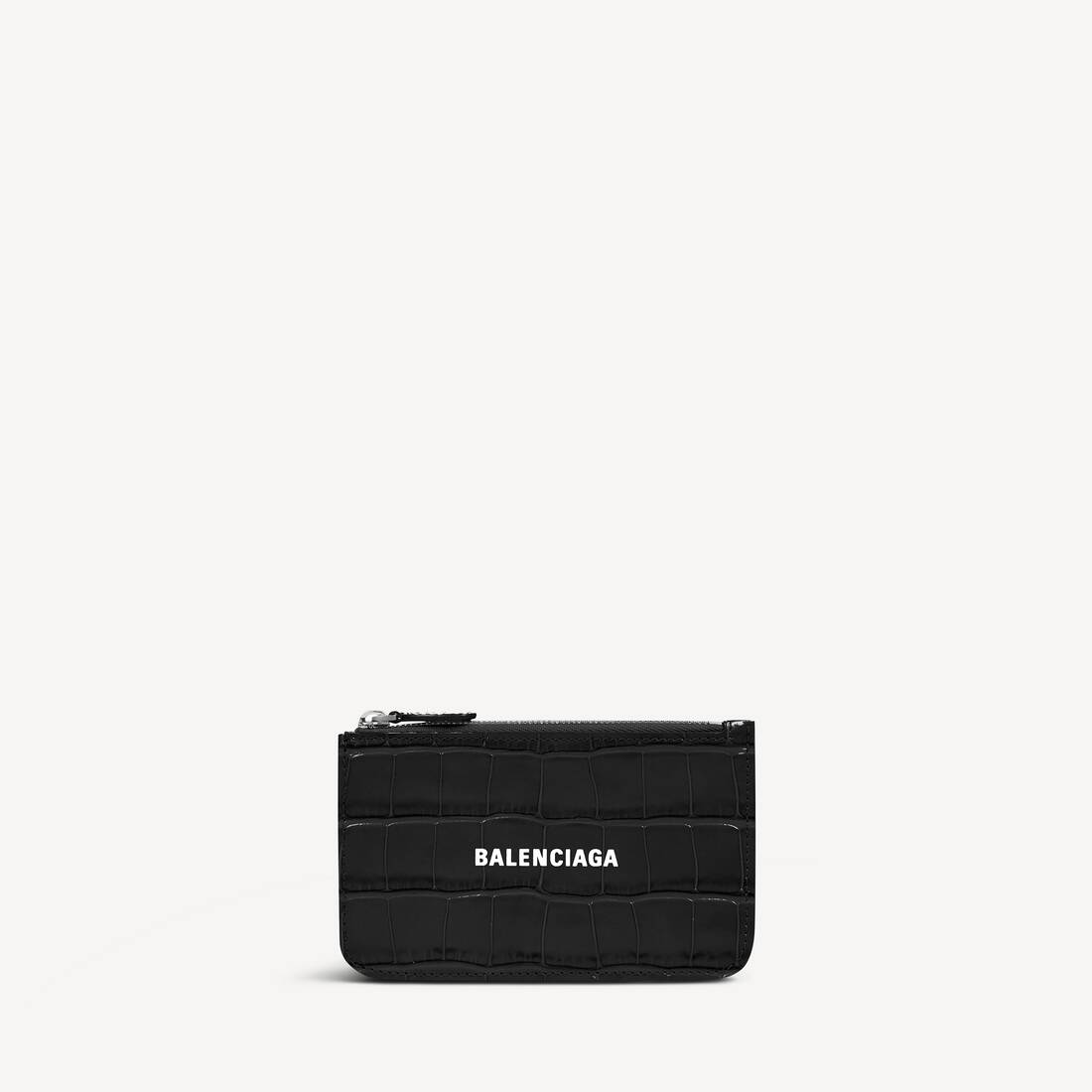 Cartera Larga de Monedas y Tarjetas con Estampado de Cocodrilo Grande en Negro