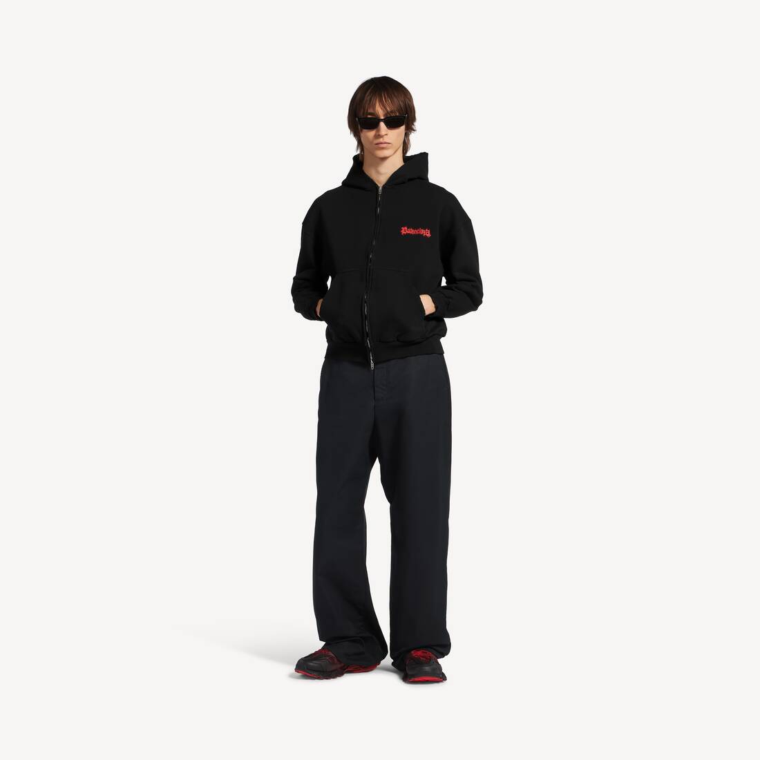 Sudadera con capucha regular de hombre Salon De Couture con cremallera en negro