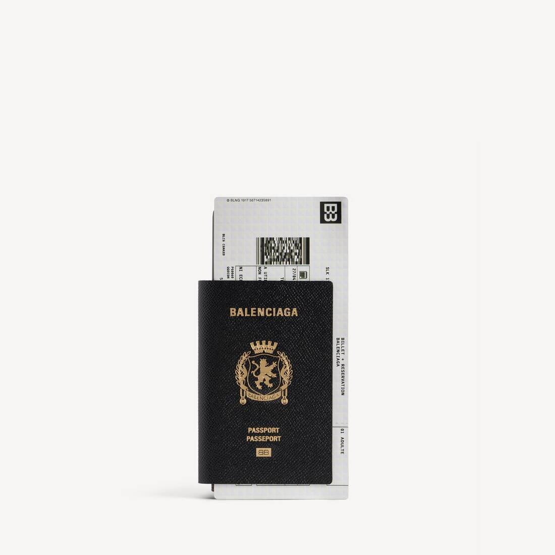 Cartera larga para pasaporte para hombre con un billete en negro