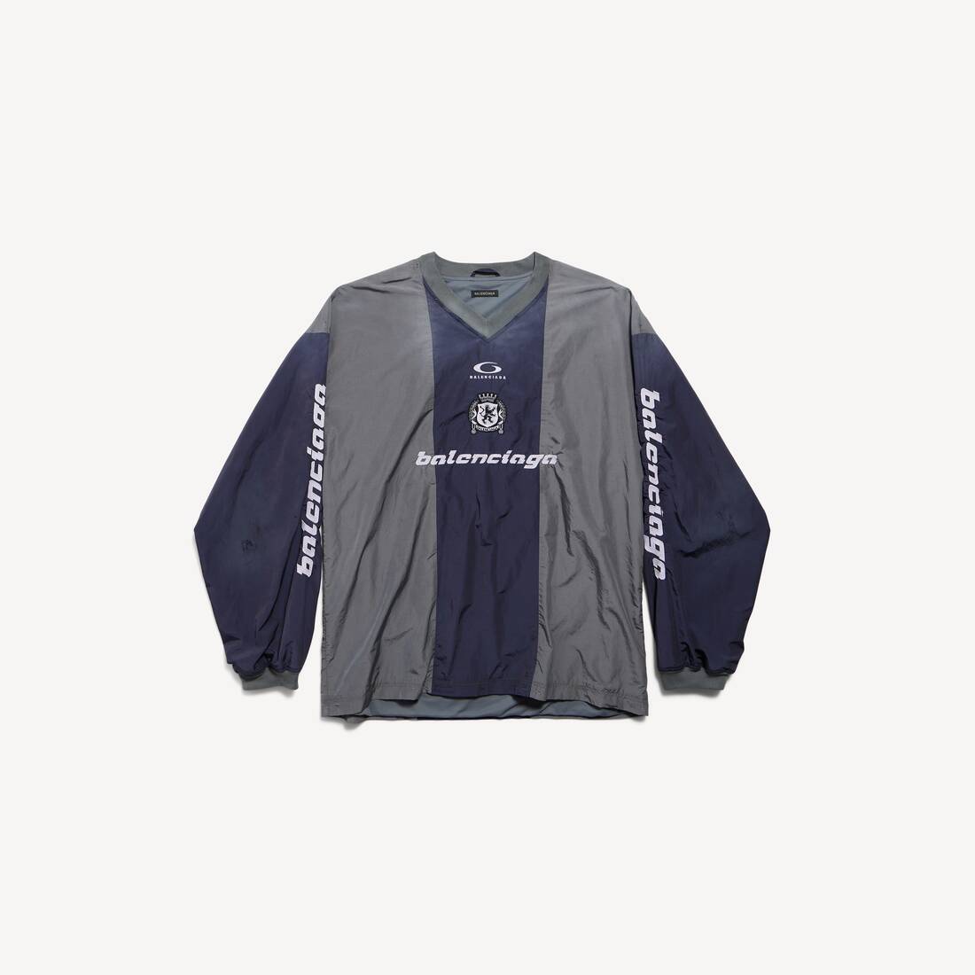 Camiseta de manga larga para hombre en azul marino/rojo