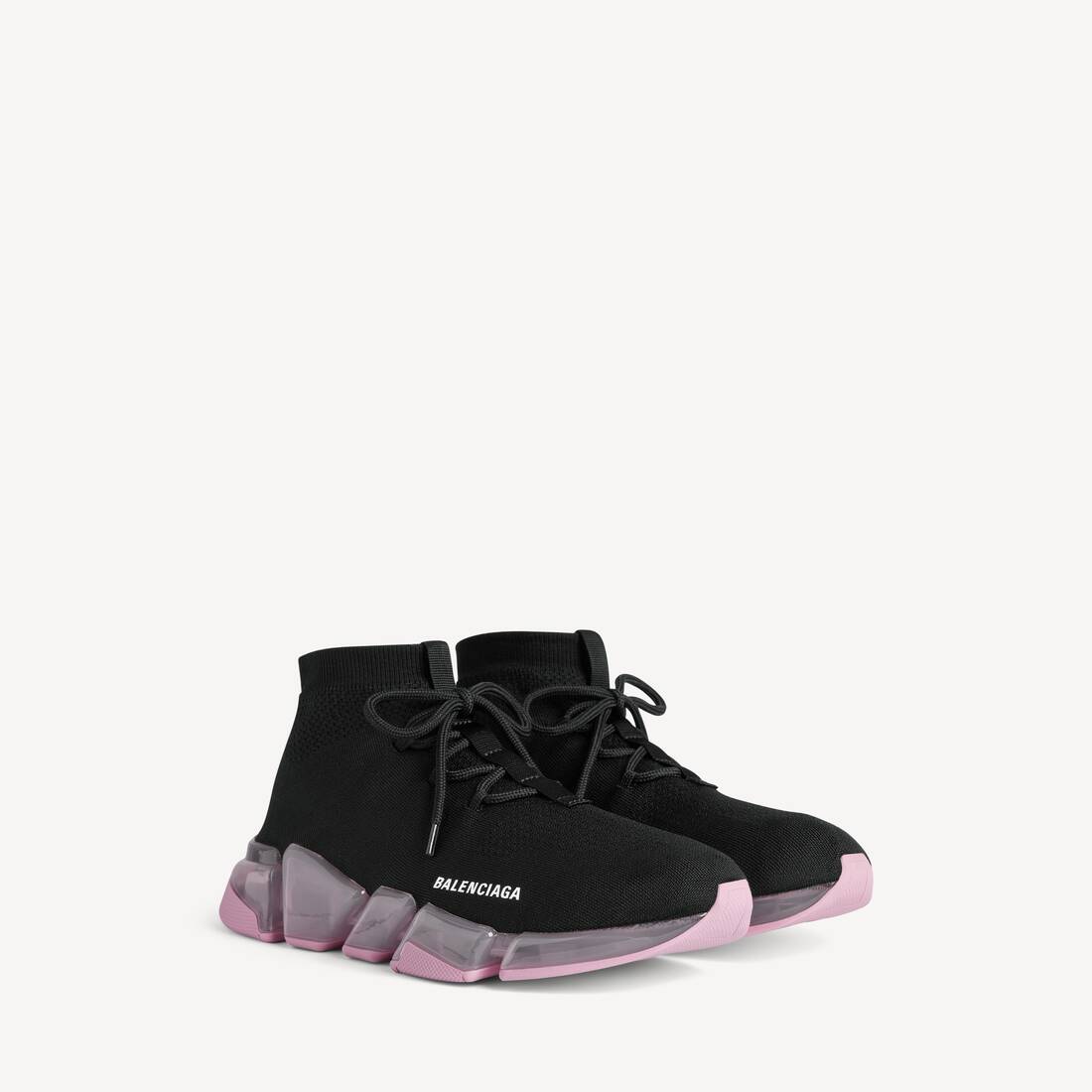 Zapatilla deportiva de punto reciclado con suela transparente total y cordones para mujer Speed 2.0 en negro/rosa claro