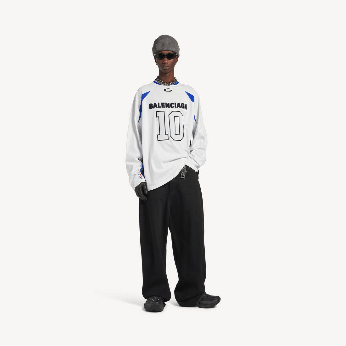 Hombre Balenciaga | Camiseta de manga larga oversize con colaboración NBA en blanco/multicolor