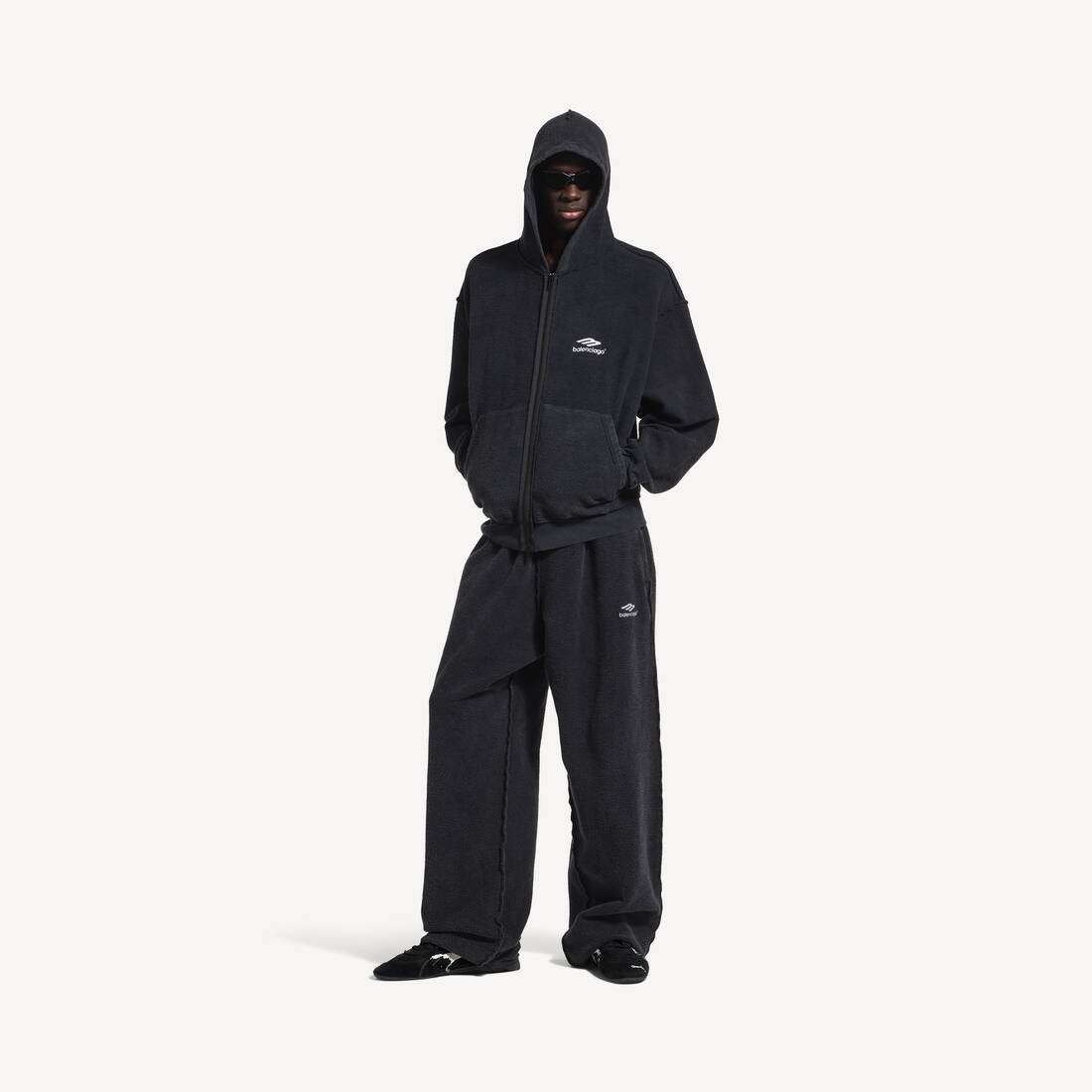 Chaqueta con capucha tipo zip interno y externo de icono 3B para hombre en negro desgastado
