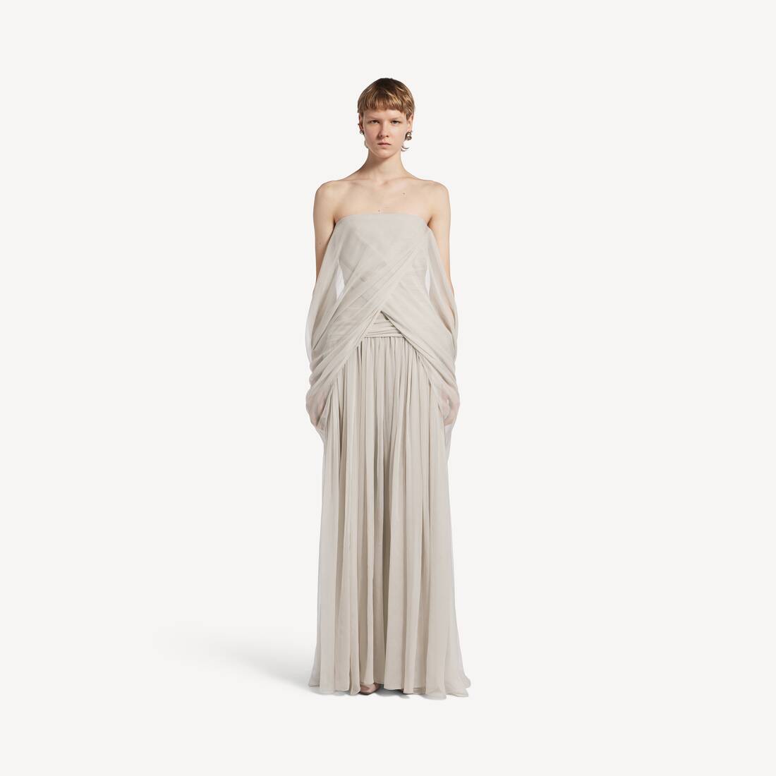 Vestido tipo bustier con vuelo para mujer en beige claro