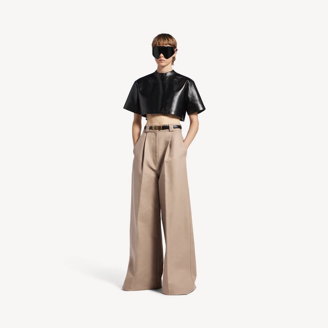Pantalones de cintura alta para mujer en tono dune