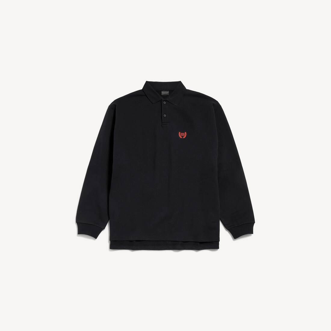 Polo de manga larga oversize clásico para hombre en negro