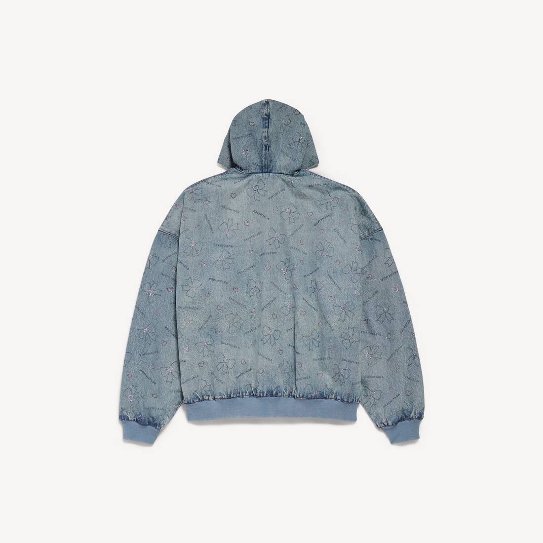 Chaqueta de mezclilla con lazos dibujados a mano para mujer en azul helado