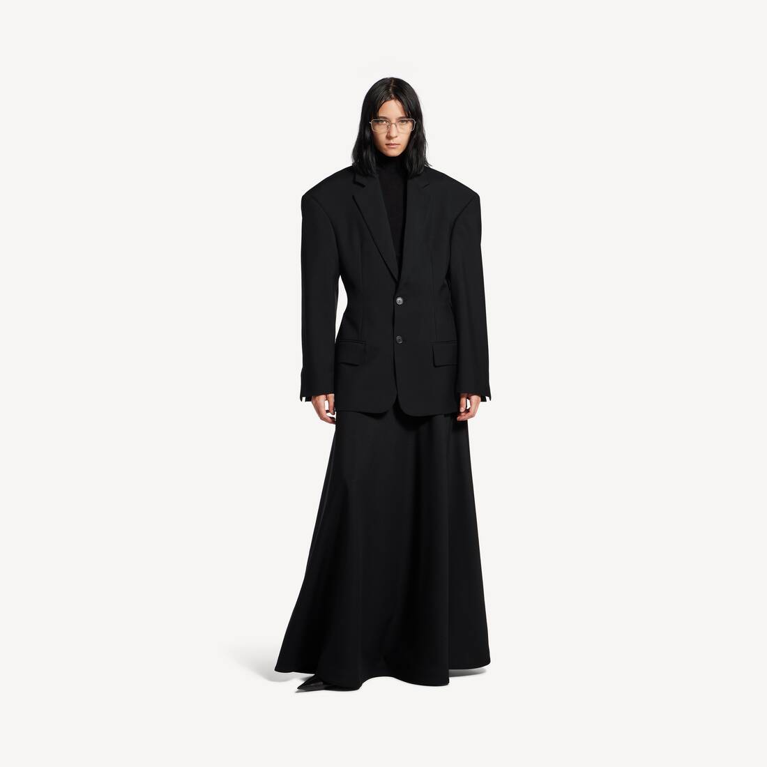 Chaqueta de Hombros en Forma de Reloj de Arena para Mujer, Oversized en Negro