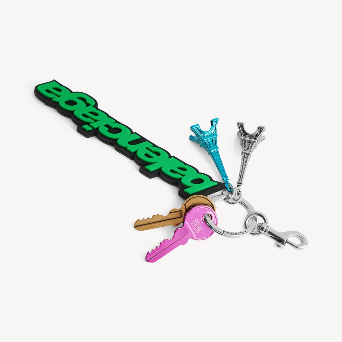 Collar de biker Balenciaga para mujer con llavero en verde/negro