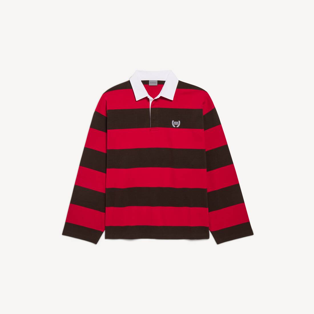 Polo de manga larga para hombre en marrón oscuro/rojo
