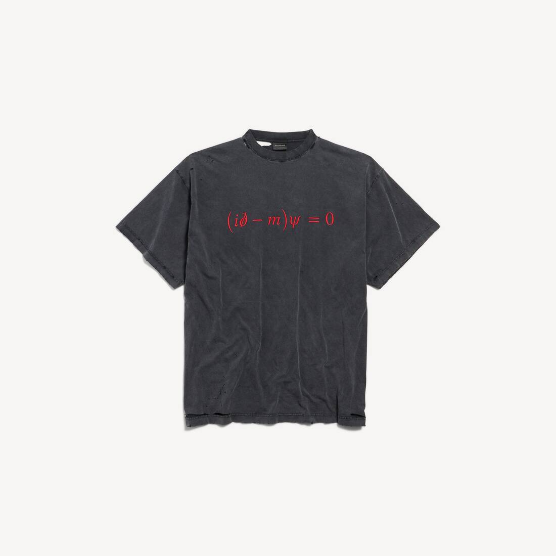 Camiseta Oversized para Hombre con Ecuación de Dirac en Negro/Rojo Desgastado