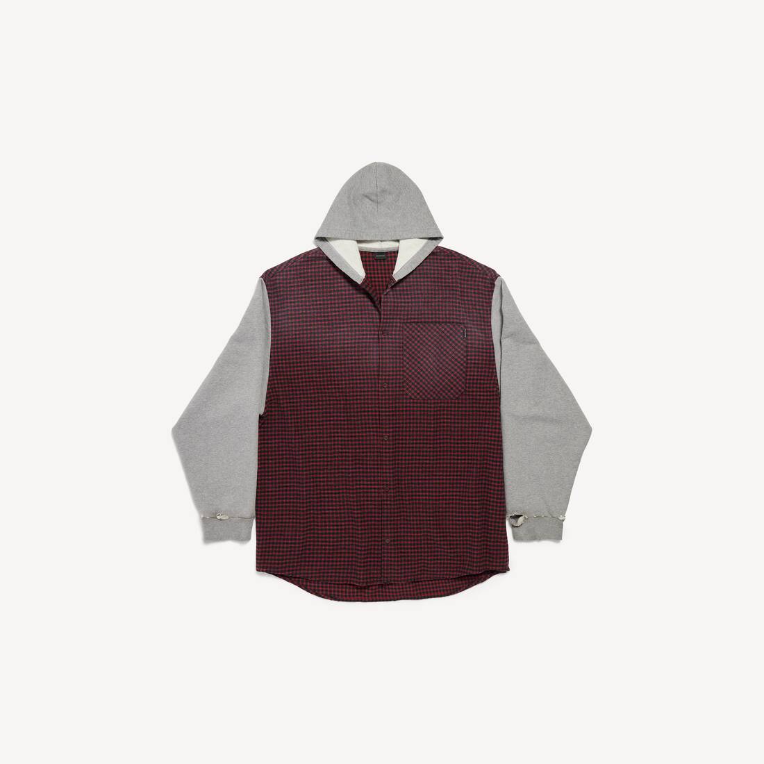 Camiseta híbrida con capucha para hombre en rojo/gris