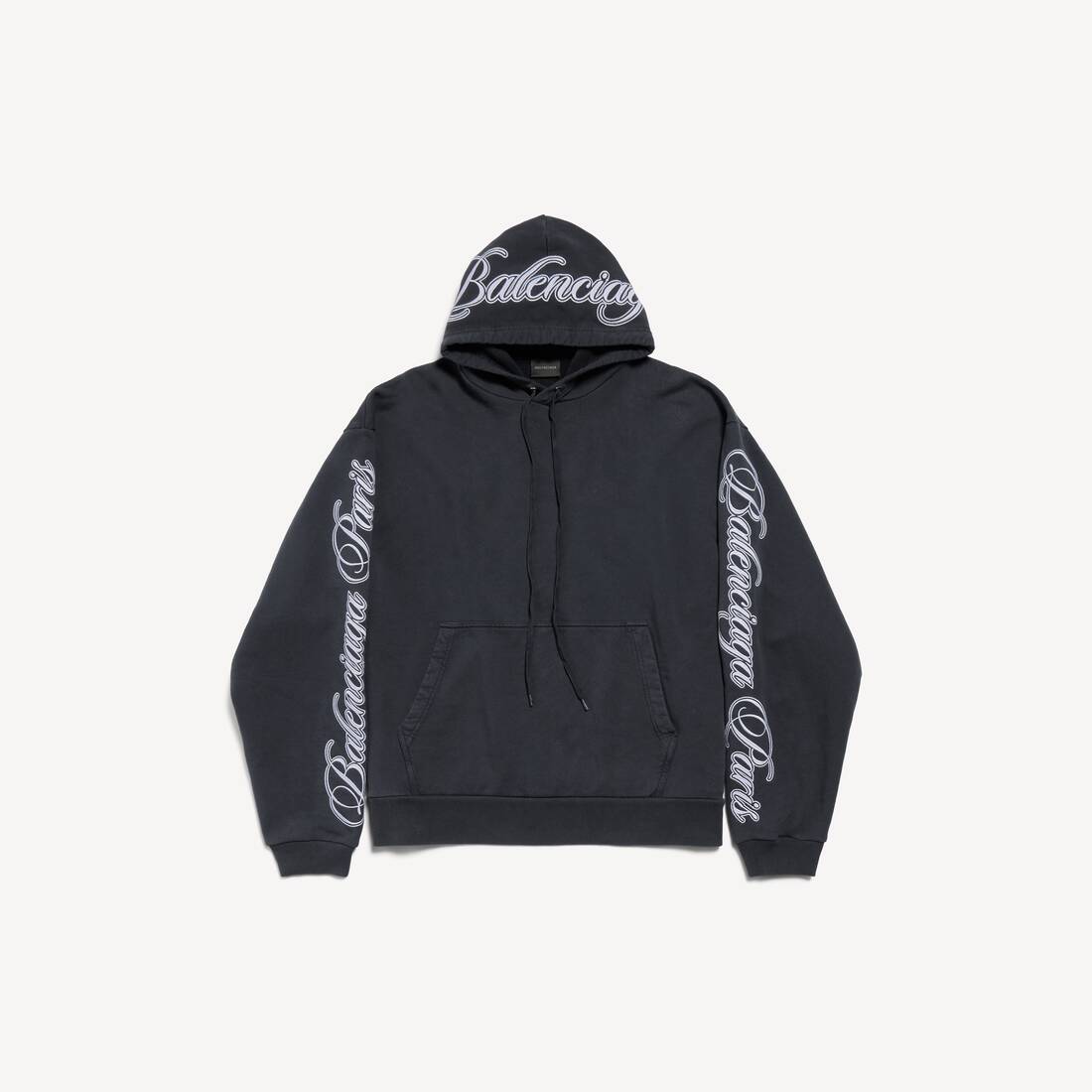 Sudadera Oversized con Letras Manuscritas para Hombre en Negro y Blanco Desgastado