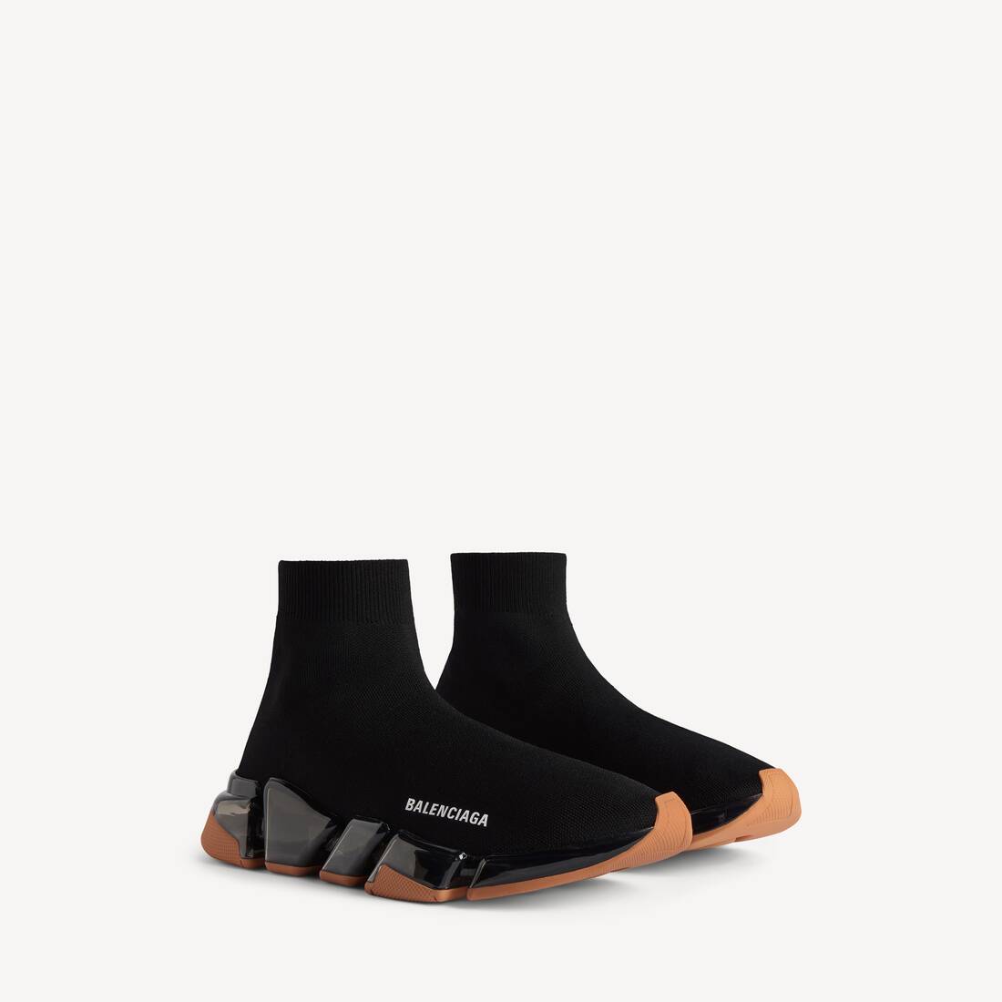 Zapatilla deportiva de punto reciclado con suela completa transparente Speed 2.0 para hombre en negro/naranja