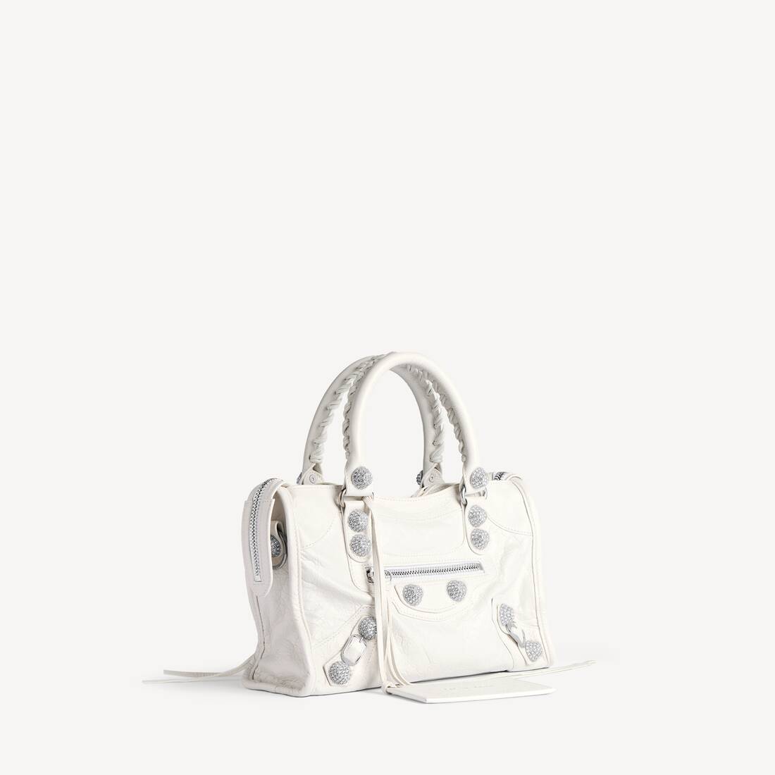 Bolso Le City Mujer Pequeño con Clavos Gigantes y Cristales en Blanco Óptico