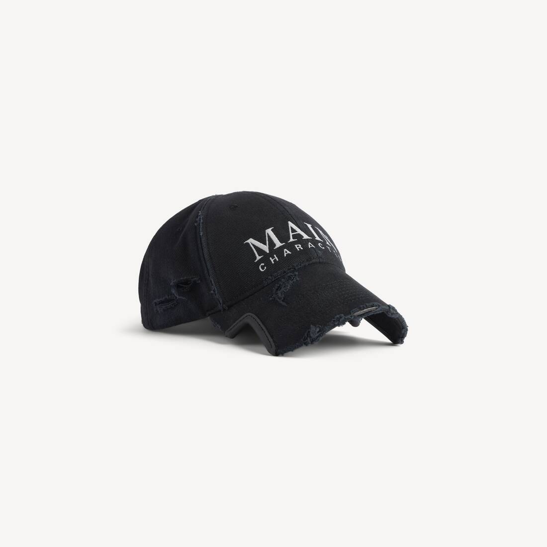 Visera de arte de personaje principal para hombre en negro desgastado