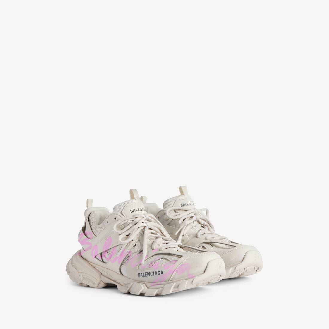 Zapatilla deportiva de mujer con firma en beige/rosa