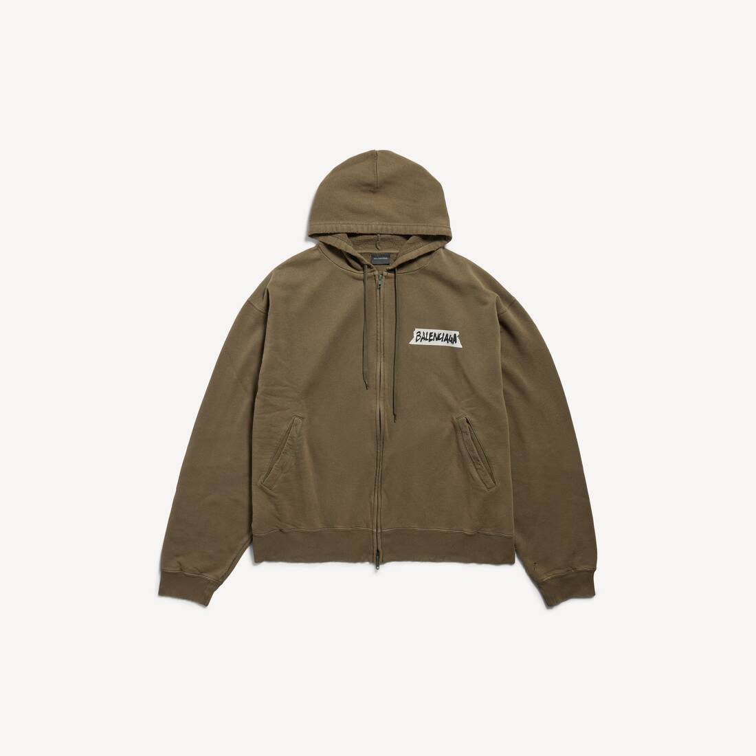 Sudadera con capucha tipo cinta de enmascarar para hombre de talla grande en kaki