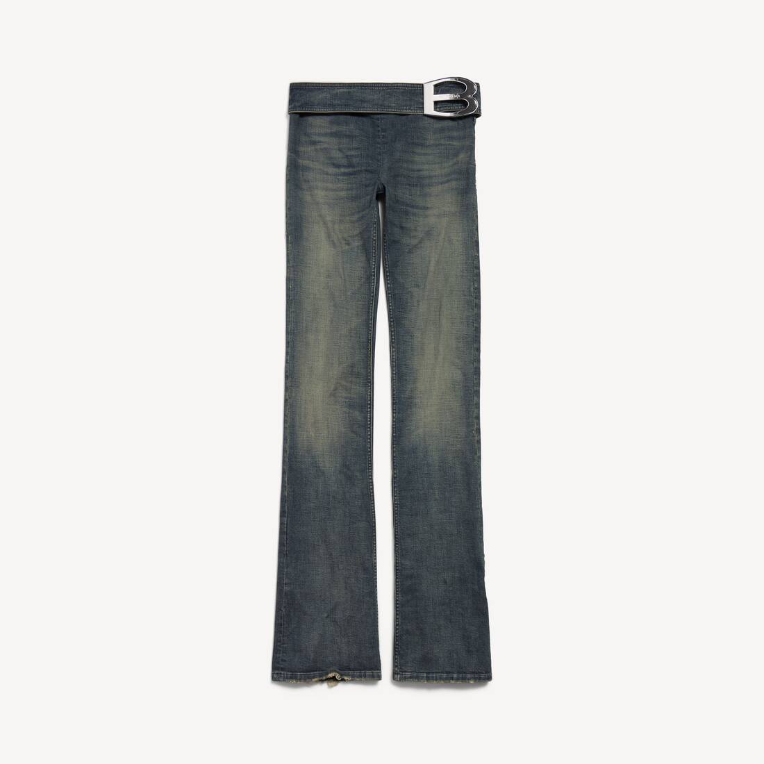 Pantalones rectos con hebilla azul para mujer