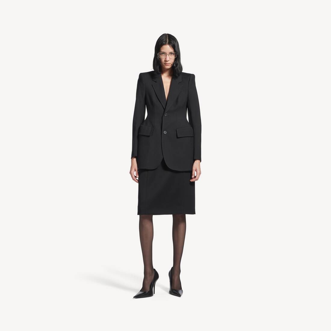 Chaqueta de silueta de reloj de arena para mujer en negro